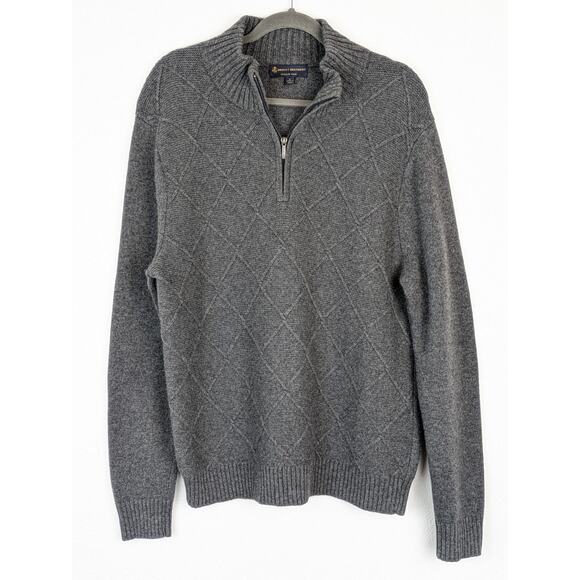 Brooks Brothers Sweater Diamond Cable Knit Merino Wool Gray Preppy Size L - Picture 1 of 10